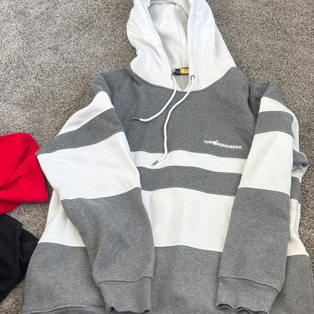 The Hundreds Charcoal and White Striped Hoodie